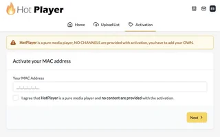 Página de ativação do HOT Player: a licença do leitor é distinta da subscrição de conteúdos.