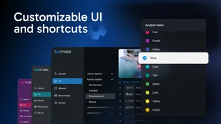 Painel de personalização do TiviMate com opções de interface e navegação.