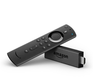 Dispositivo Amazon Fire TV Stick com o respetivo comando.