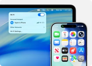 Exemplo de partilha da ligação de um iPhone para um Mac.