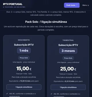 Planos Solo de um e três meses com totais de 15 e 25 euros.