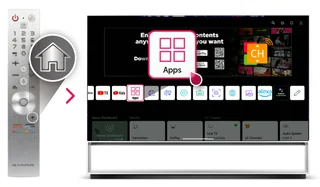 Menu Home de uma televisão LG com a opção Apps assinalada.